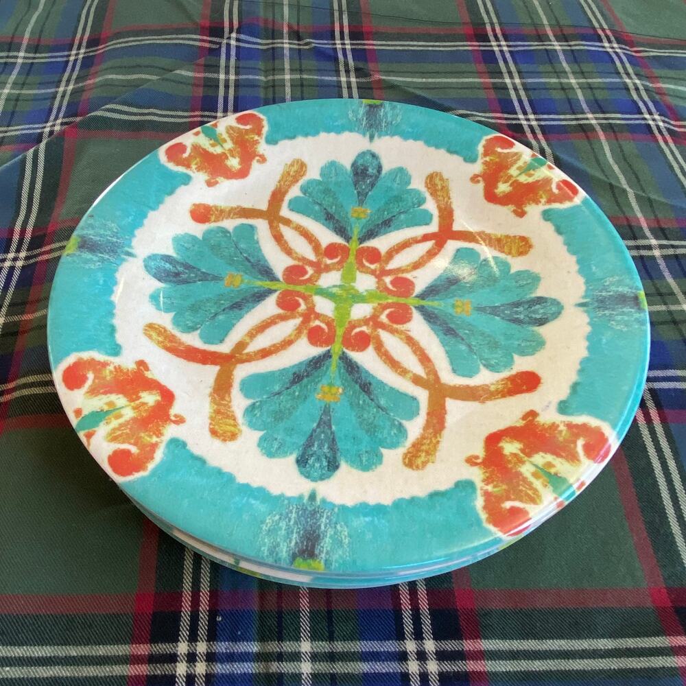Gibson Home Turquoise Melamine Set of 5 Dessert Plates 7-3/4” FLAWLESS